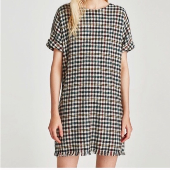 Zara Dresses & Skirts - Zara Trafaluc Collection Houndstooth Fringe Dress
